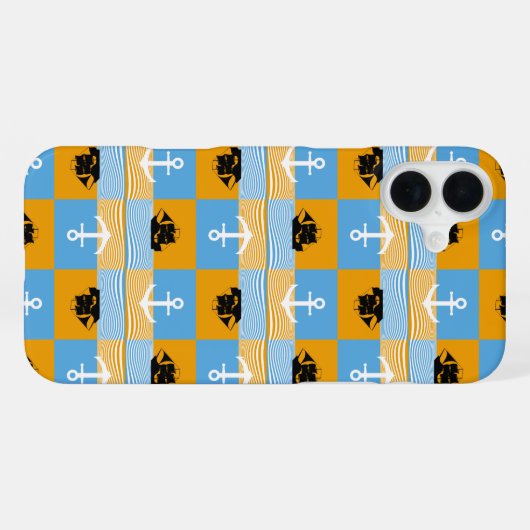 Zeilboot en ankerpatroon iPhone hoesje (Achterkant horizontaal)