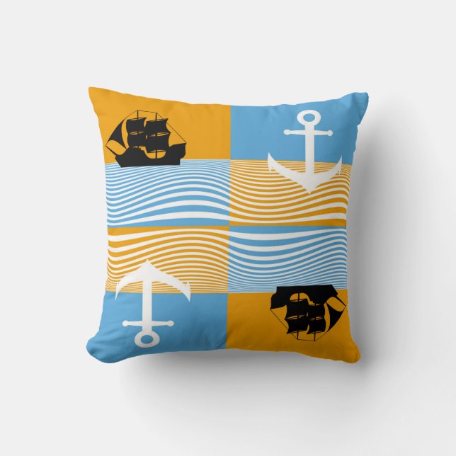 Zeilboot en ankerpatroon kussen (Voorkant)