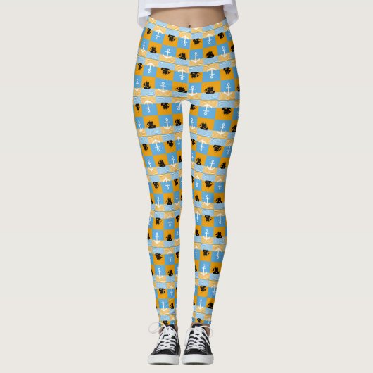 Zeilboot en ankerpatroon leggings (Voorkant)