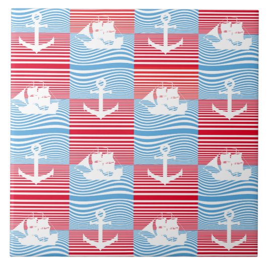 Zeilboot en ankerpatroon tegeltje (Voorkant)