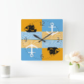 Zeilboot en ankerpatroon vierkante klok (Huis)