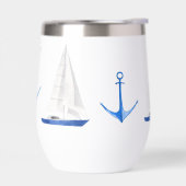 Zeilboot en blauwe anker Nautical Wijnkoeler (Links)