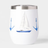 Zeilboot en blauwe anker Nautical Wijnkoeler (Achterkant)