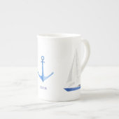 Zeilboot en Blue Anchor Nautical Porselein Kop (Voorkant rechts)