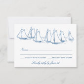 Zeilboot en golven Blue Yacht Club bruiloft RSVP Kaartje (Voorkant)