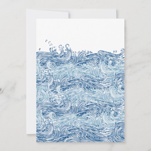 Zeilboot en golven Elegante Marine Blauwe bruiloft Kaart (Achterkant)