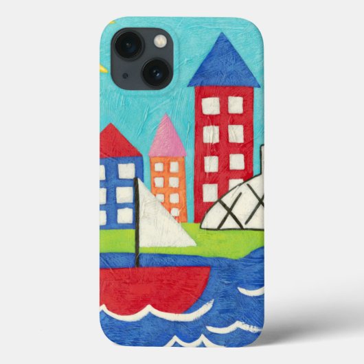 Zeilboot en hete luchtballon met stadsgezicht Case-Mate iPhone case (Achterkant)