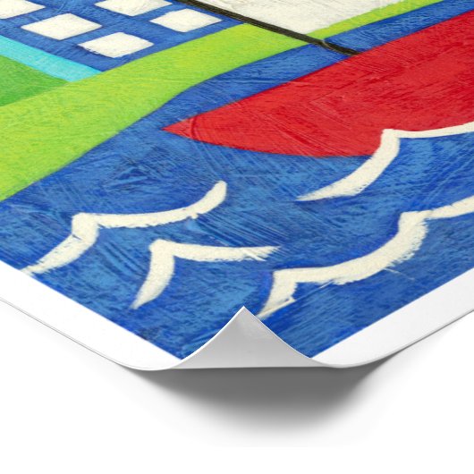 Zeilboot en hete-luchtballon met stadsgezicht poster (Hoek)