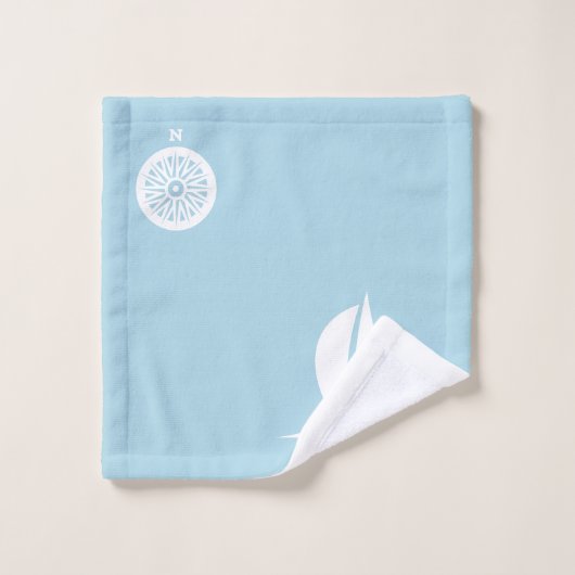zeilboot en kompas in lichtblauw bad handdoek (Wasdoekje)