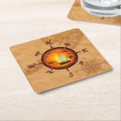 Zeilboot en kompas Roos Kartonnen Onderzetters (Schuin)