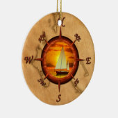 Zeilboot en kompas Roos Keramisch Ornament (Rechts)