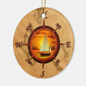 Zeilboot en kompas Roos Keramisch Ornament (Links)