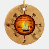Zeilboot en kompas Roos Keramisch Ornament (Achterkant)