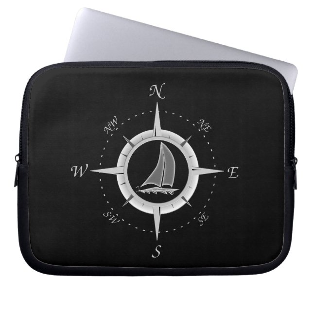 Zeilboot en kompas Roos Laptop Sleeve (Voorkant)