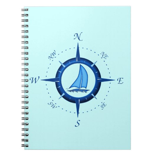 Zeilboot en kompas Roos Notitieboek (Voorkant)