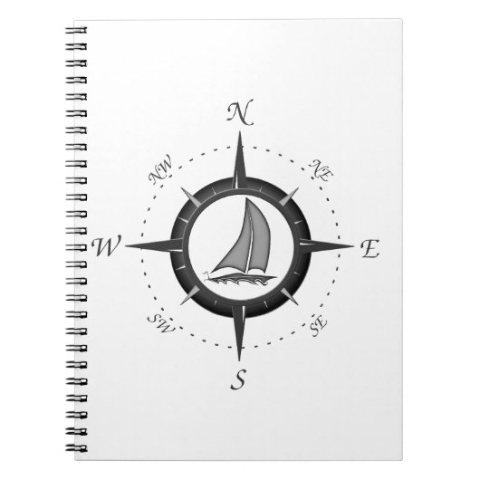 Zeilboot en kompas Roos Notitieboek (Voorkant)