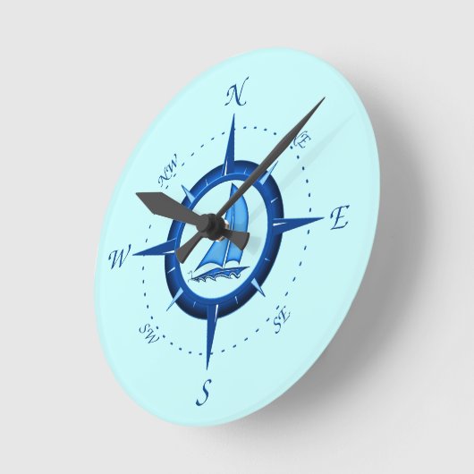 Zeilboot en kompas Roos Ronde Klok (Hoek)