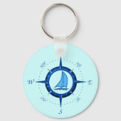Zeilboot en kompas Roos Sleutelhanger (Voorkant)