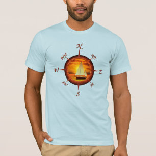 Zeilboot en kompas Roos T-shirt