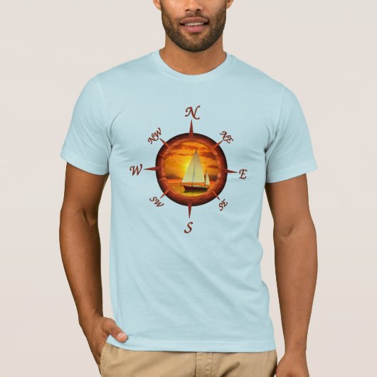 Zeilboot en kompas Roos T-shirt (Voorkant)