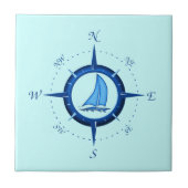 Zeilboot en kompas Roos Tegeltje (Voorkant)