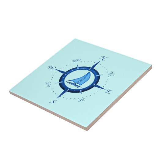 Zeilboot en kompas Roos Tegeltje (Zijkant)