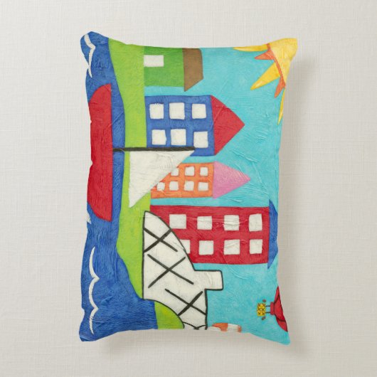 Zeilboot en luchtballon met Cityscape Accent Kussen (Achterkant (Verticaal))