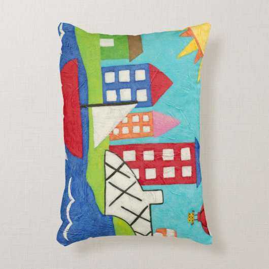 Zeilboot en luchtballon met Cityscape Accent Kussen (Voorkant(Verticaal))