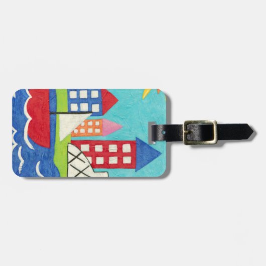 Zeilboot en luchtballon met Cityscape Bagagelabel (Voorkant horizontaal)