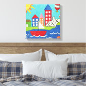 Zeilboot en luchtballon met Cityscape Canvas Afdruk (Insitu (Slaapkamer))