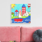 Zeilboot en luchtballon met Cityscape Canvas Afdruk (Insitu (Woonkamer))