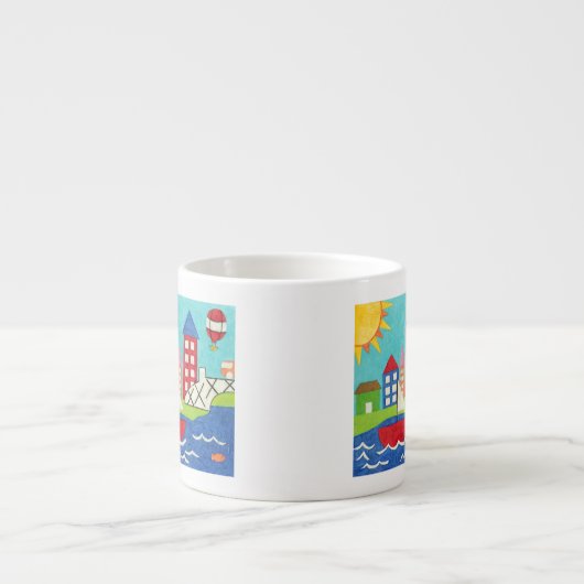 Zeilboot en luchtballon met Cityscape Espresso Kop (Voorkant)