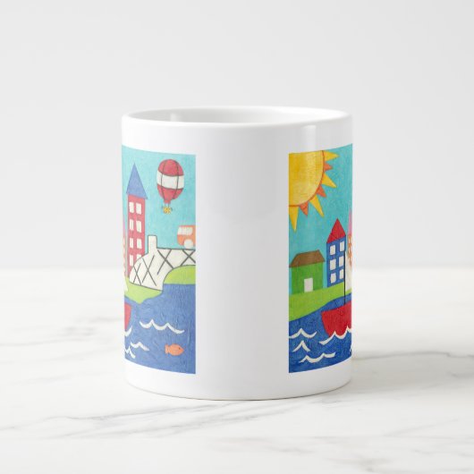 Zeilboot en luchtballon met Cityscape Grote Koffiekop (Voorkant)