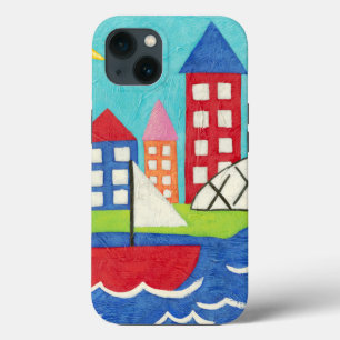 Zeilboot en luchtballon met Cityscape iPhone 13 Hoesje