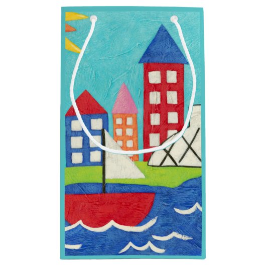 Zeilboot en luchtballon met Cityscape Klein Cadeauzakje (Achterkant)