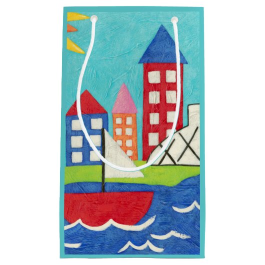 Zeilboot en luchtballon met Cityscape Klein Cadeauzakje (Voorkant)