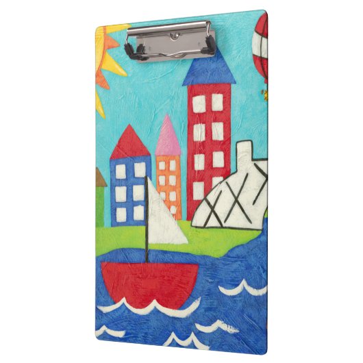 Zeilboot en luchtballon met Cityscape Klembord (Links)