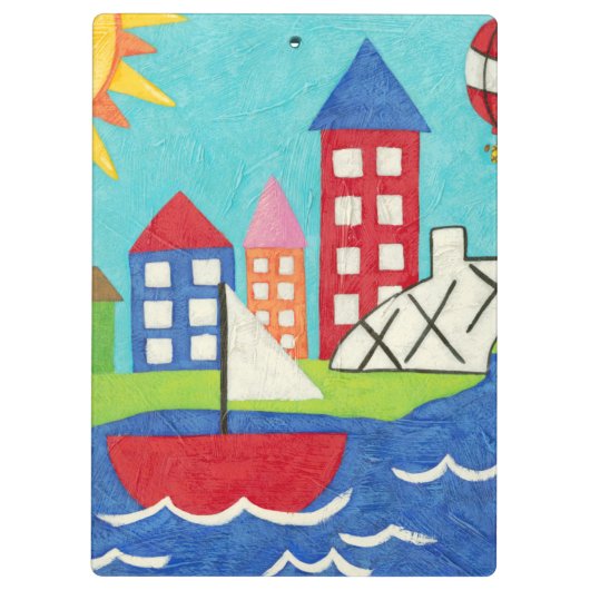 Zeilboot en luchtballon met Cityscape Klembord (Achterkant)