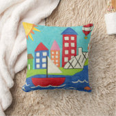 Zeilboot en luchtballon met Cityscape Kussen (Deken)