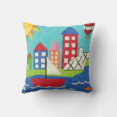 Zeilboot en luchtballon met Cityscape Kussen (Achterkant)