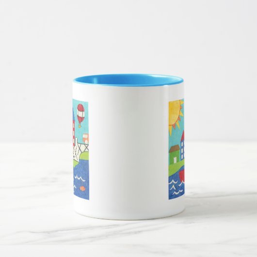 Zeilboot en luchtballon met Cityscape Mok (Midden)