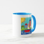Zeilboot en luchtballon met Cityscape Mok (Voorkant rechts)