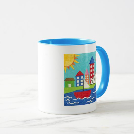 Zeilboot en luchtballon met Cityscape Mok (Voorkant rechts)