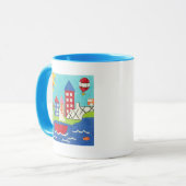 Zeilboot en luchtballon met Cityscape Mok (Voorkant links)