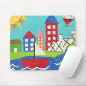 Zeilboot en luchtballon met Cityscape Muismat (Met muis)