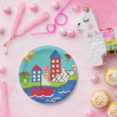Zeilboot en luchtballon met Cityscape Papieren Bordje (Feest)