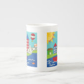 Zeilboot en luchtballon met Cityscape Porselein Kop (Voorkant)