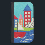 Zeilboot en luchtballon met Cityscape Galaxy S4 Portemonnee Hoesje<br><div class="desc">Een cityscape fungeert als achtergrond voor een zweefboot en een heteluchtballon. Er schijnt een heldere zon op de plaats,  en een schattige vis zwemt onder het water. Koop deze vreedzame afdruk vandaag!</div>