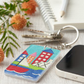 Zeilboot en luchtballon met Cityscape Sleutelhanger (Voorkant Rechts)