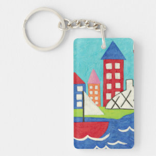 Zeilboot en luchtballon met Cityscape Sleutelhanger